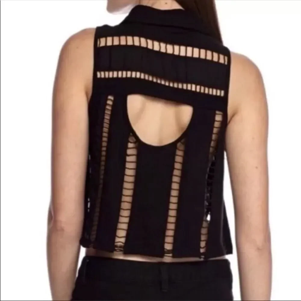 Free People Black Dandy Cut Out Crop Top‎ Size XS
